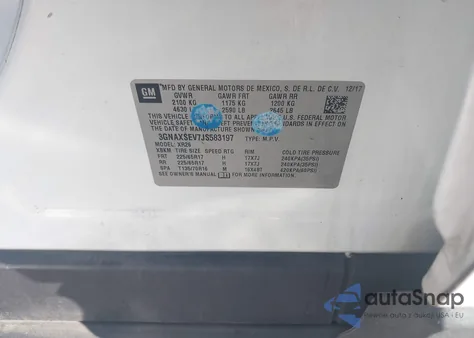 2018 Chevrolet Equinox Lt z USA, uszkodzony, nr VIN 3GNAXSEV7JS583197